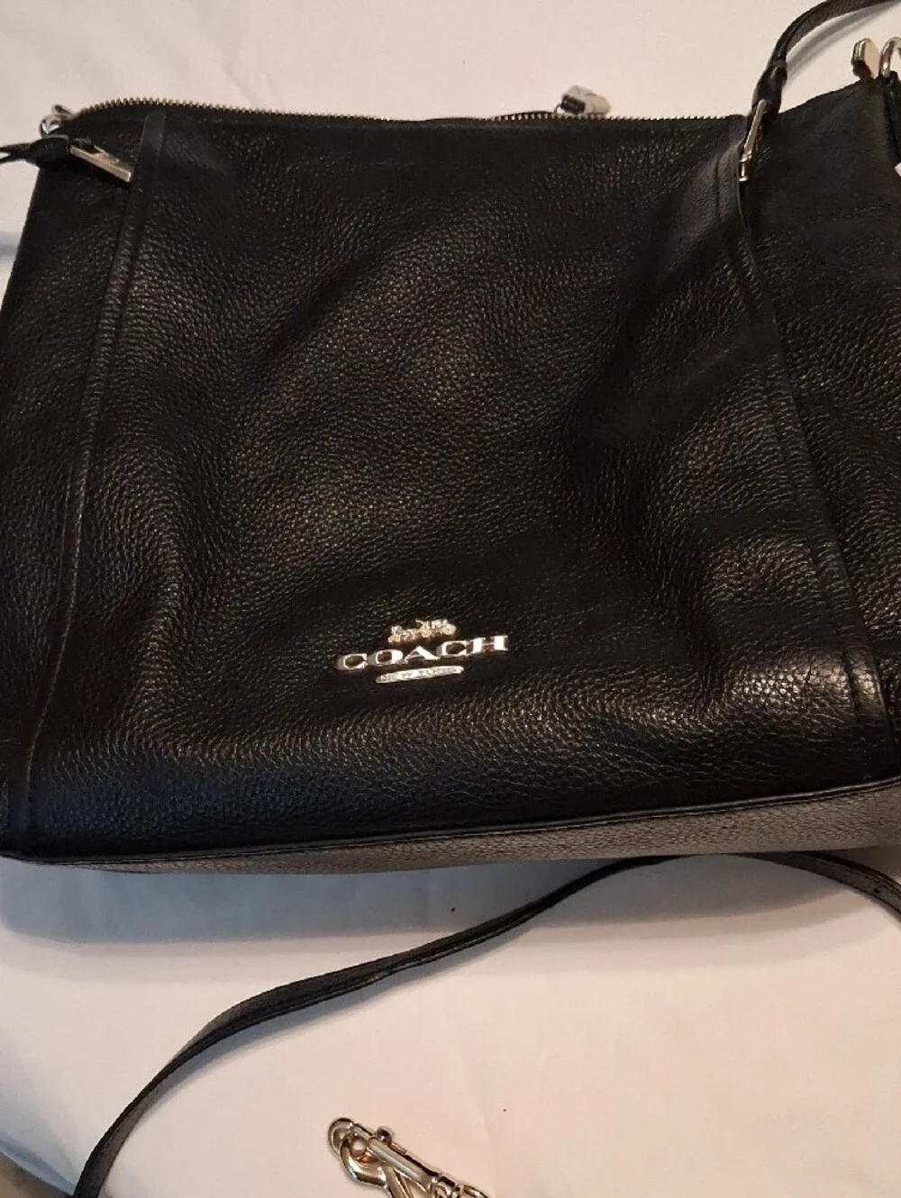 Coach Black Marlon Leather Crossbody Bag Goldtone logo